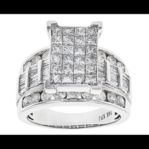 4ctw Princess Cut, Round/Baguette Diamond 14k Ring - Picture 1 of 8